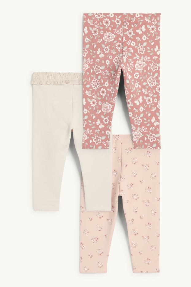 Neonate - Confezione da 3 - fiorellini - leggings termici per neonate - rosa