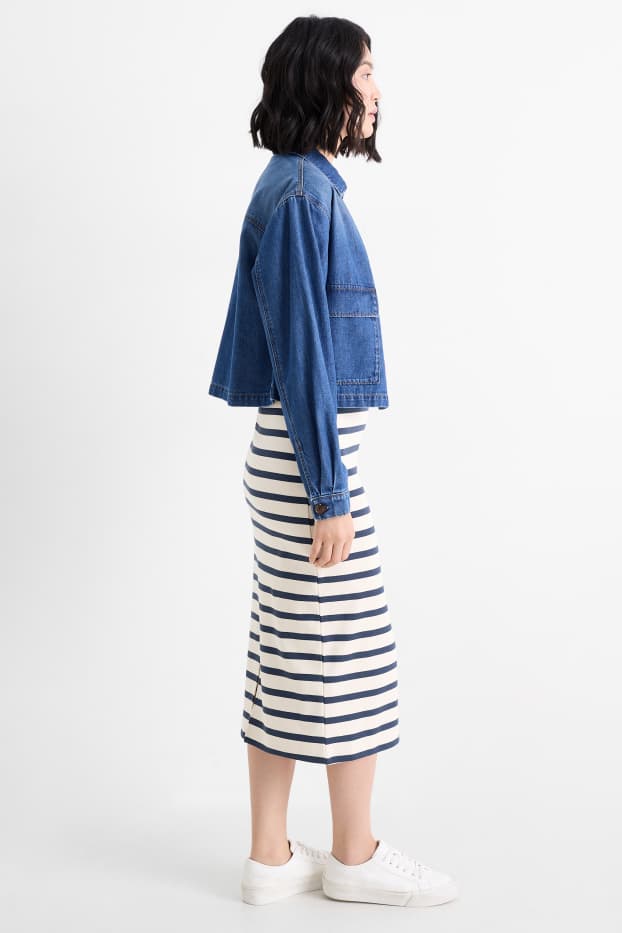 Dámské - Pouzdrová sukně - pruhovaná - tmavomodrá / krémově bílá