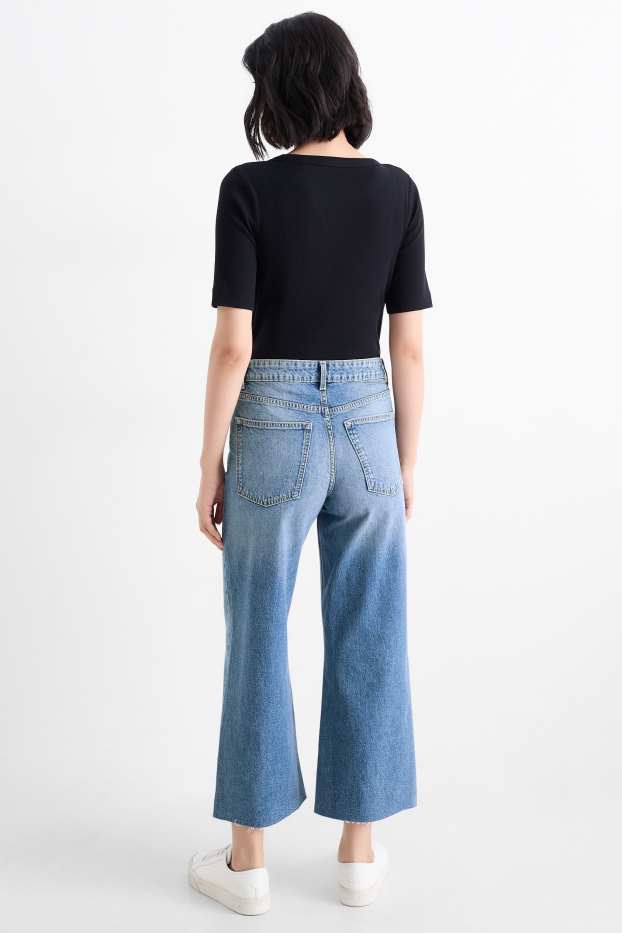 Femmes - Wide leg jean court - mid waist - jean bleu
