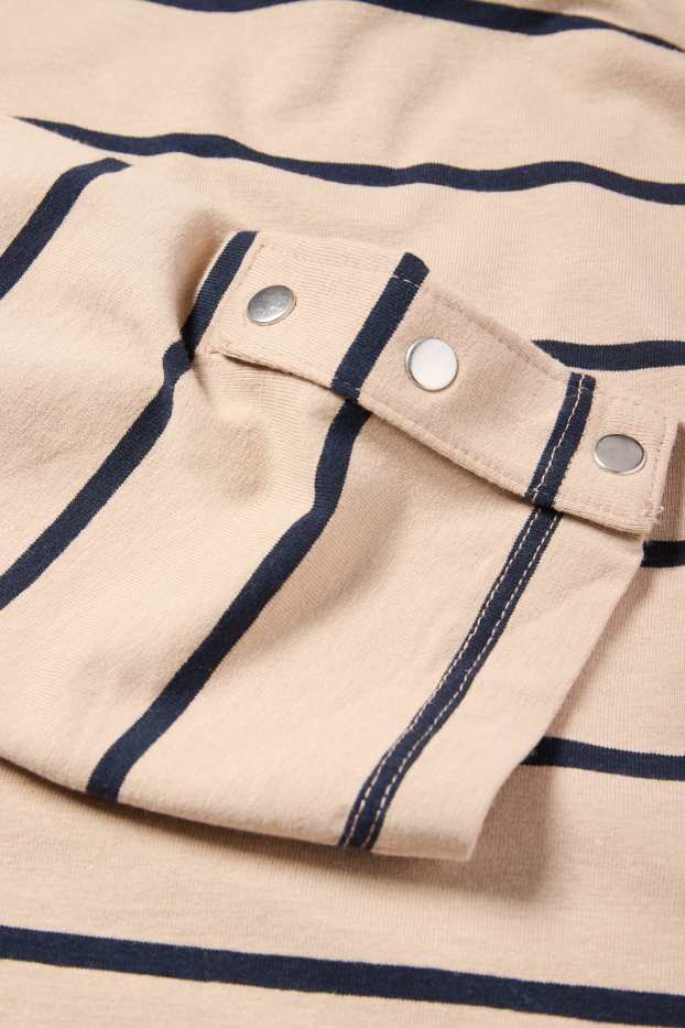 Dámské - Tričko s dlouhým rukávem - pruhované - světle béžová