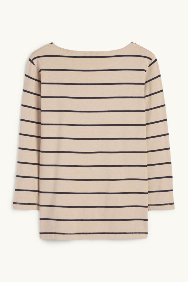 Dámské - Tričko s dlouhým rukávem - pruhované - světle béžová