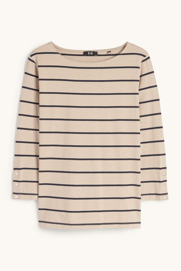 Dámské - Tričko s dlouhým rukávem - pruhované - světle béžová