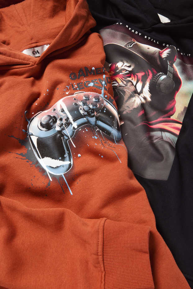 Kinderen: jongens - Set van 2 - gaming en tijger - hoodie - zwart