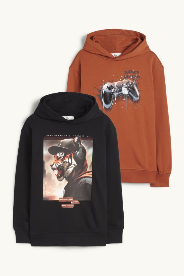 Kinderen: jongens - Set van 2 - gaming en tijger - hoodie - zwart