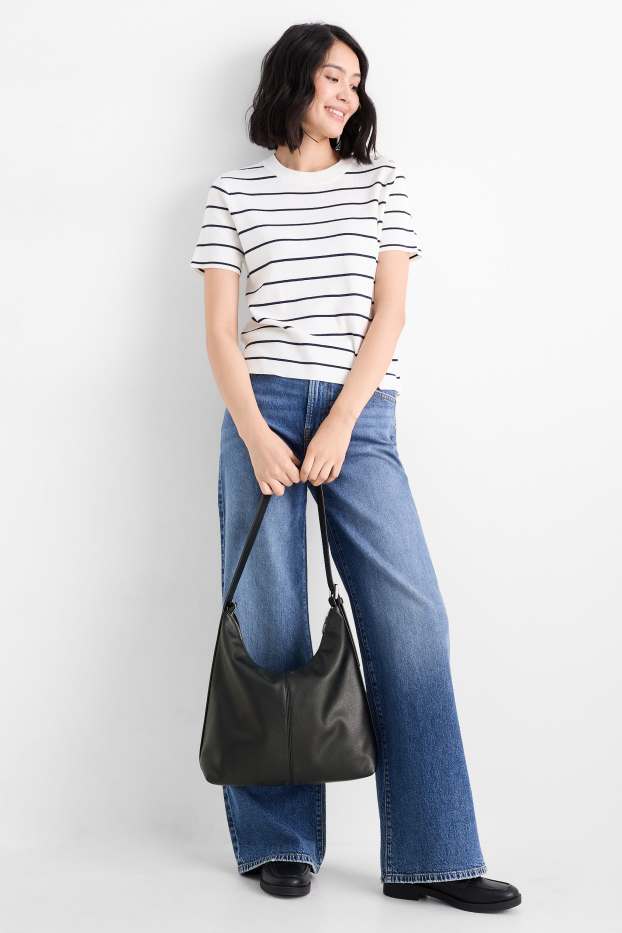 Damen - Schultertasche - Lederimitat - schwarz