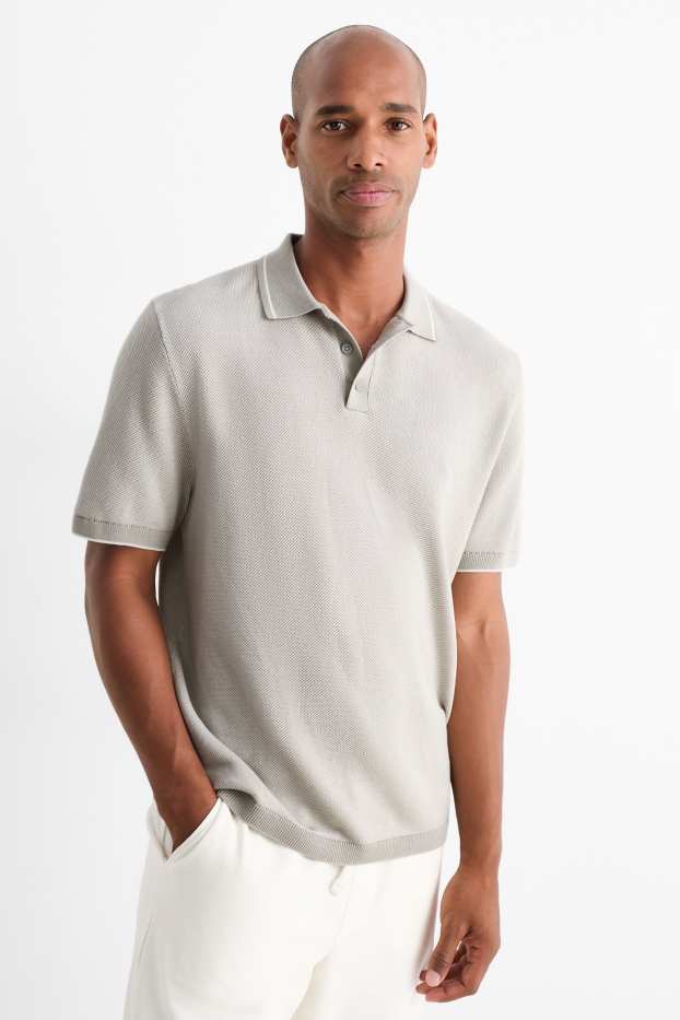 Herren - Strick-Poloshirt - Regular Fit - hellgrau