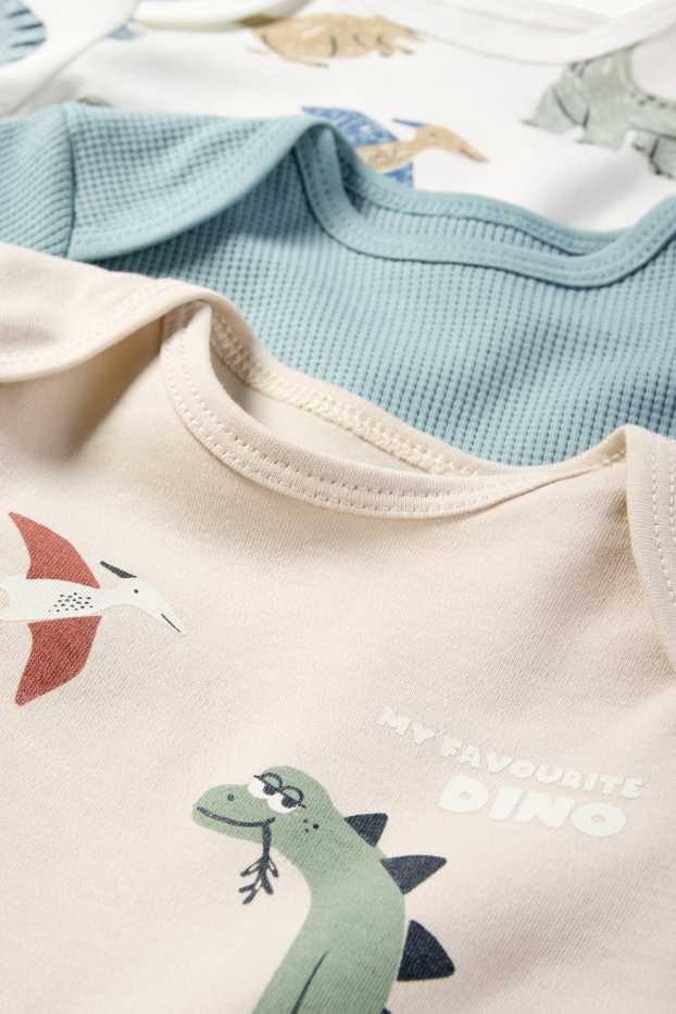 Baby: jongens - Set van 3 - dino - rompertje - lichtgrijs