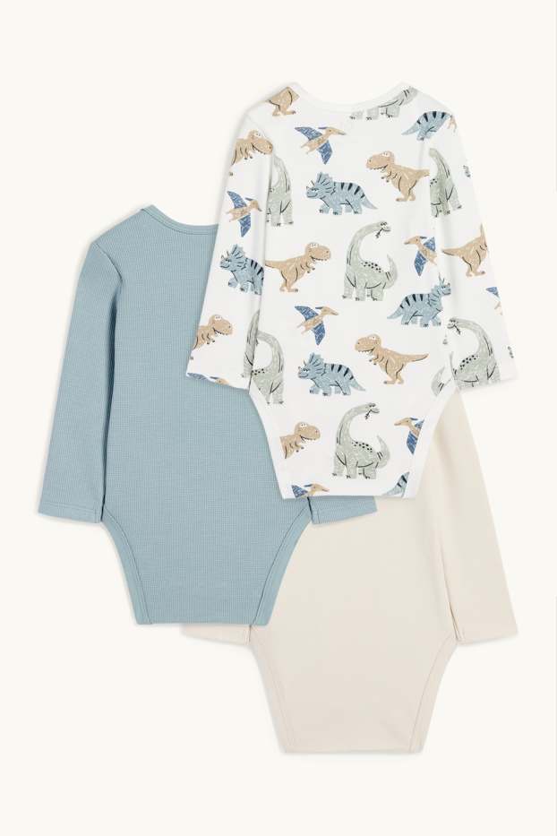Baby: jongens - Set van 3 - dino - rompertje - lichtgrijs