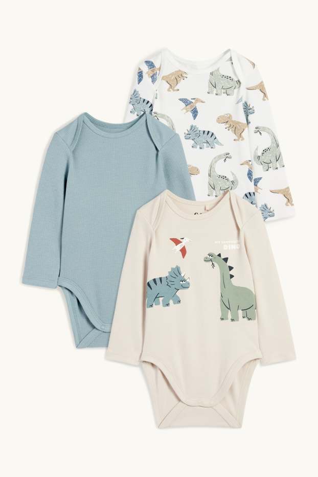 Baby: jongens - Set van 3 - dino - rompertje - lichtgrijs
