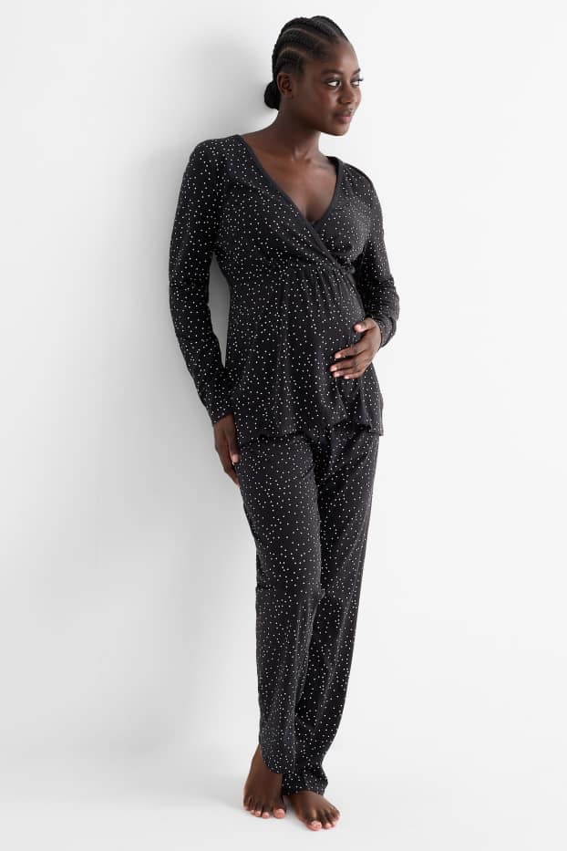 Femmes - Pyjama d’allaitement - à pois - noir