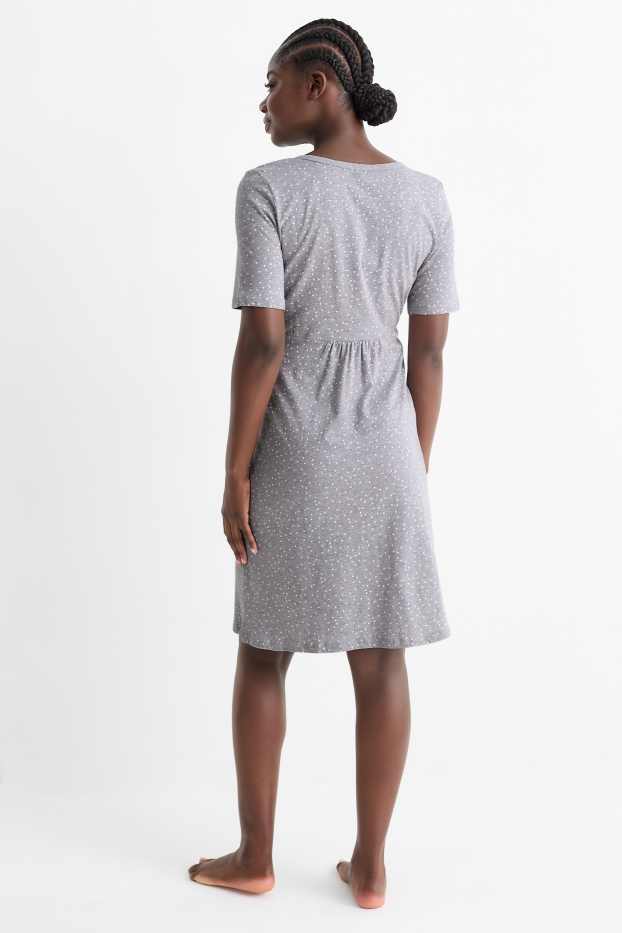 Dámské - Kojící noční košile - puntíkovaná - světle šedá-žíhaná