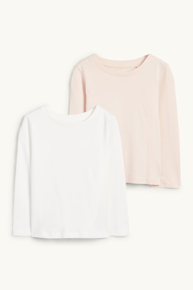 Nena - Paquet de 2 - cor - samarreta de mànigues llargues - blanc/rosa