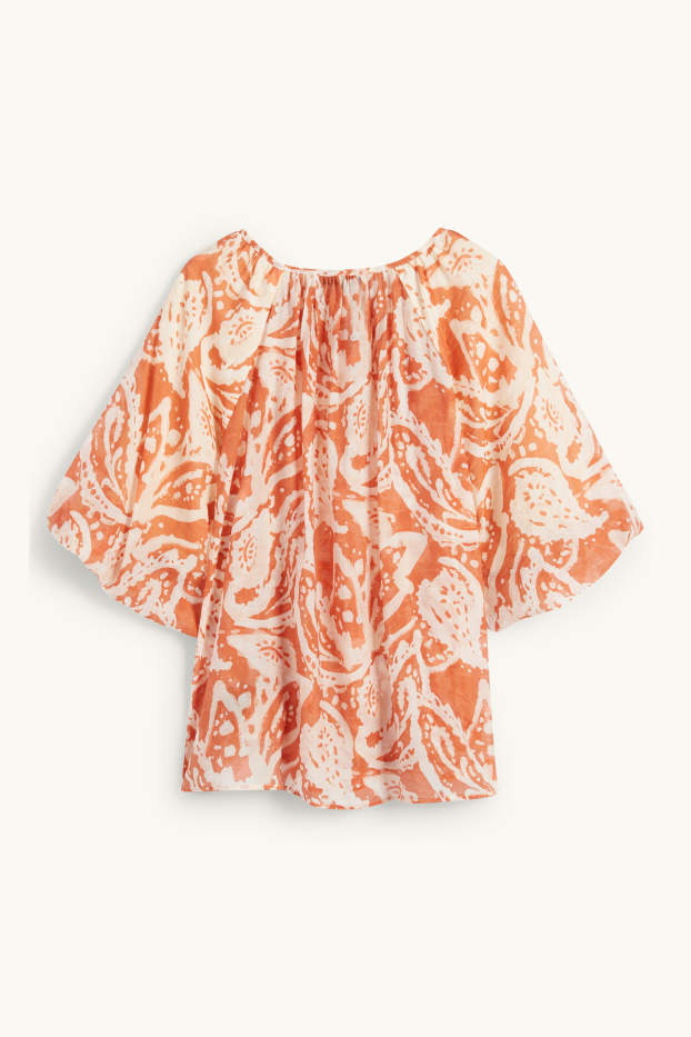 Femmes - Chemisier à encolure en V - à motif - orange foncé