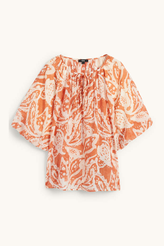 Femmes - Chemisier à encolure en V - à motif - orange foncé