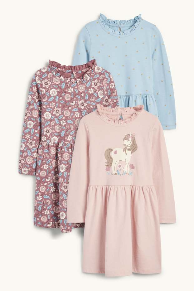 Copii - Fete - Multipack 3 buc. - floare și cal - rochie - roz închis