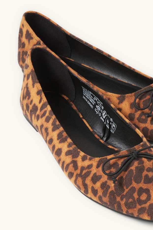 Damen - Ballerinas - Velourslederimitat - Leo-Print - schwarz / beige