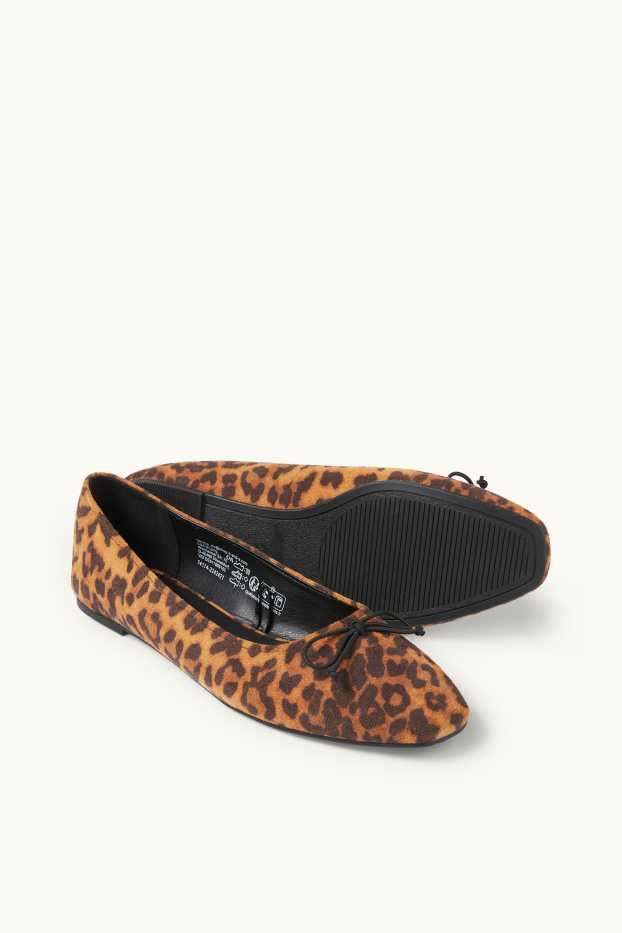 Damen - Ballerinas - Velourslederimitat - Leo-Print - schwarz / beige