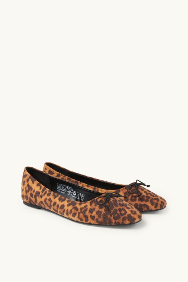 Damen - Ballerinas - Velourslederimitat - Leo-Print - schwarz / beige