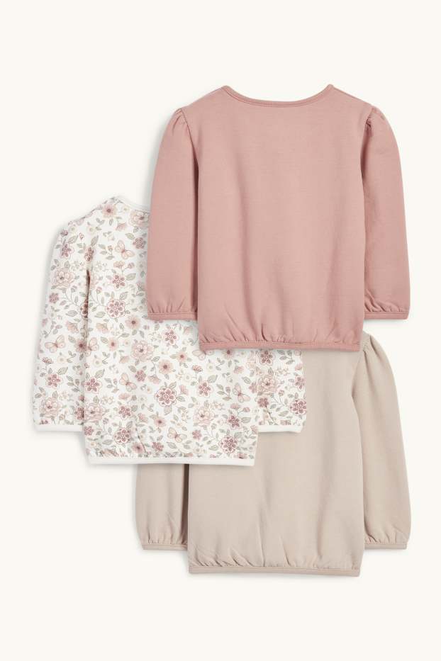 Bébés filles - Lot de 3 - petits fleurs et papillon - sweat bébé - rose foncé