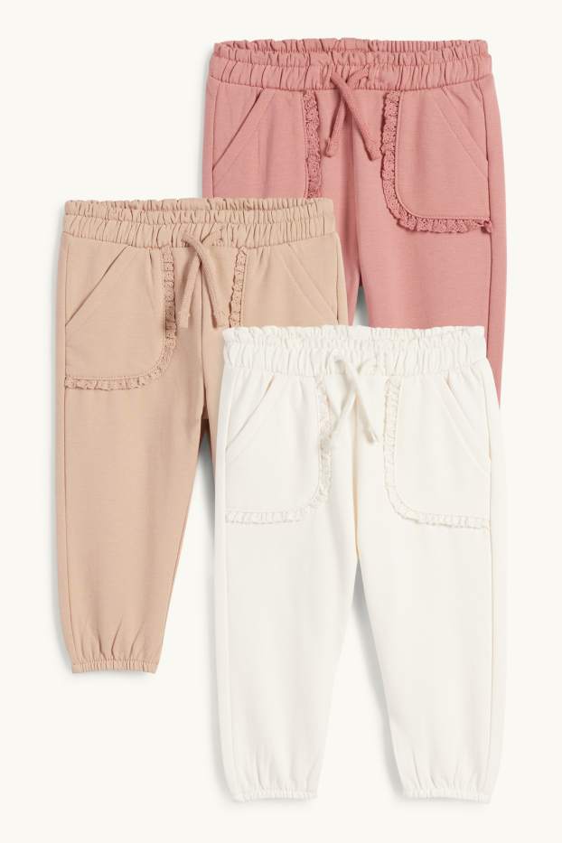 Bébés filles - Lot de 3 - pantalons de jogging bébé - blanc crème