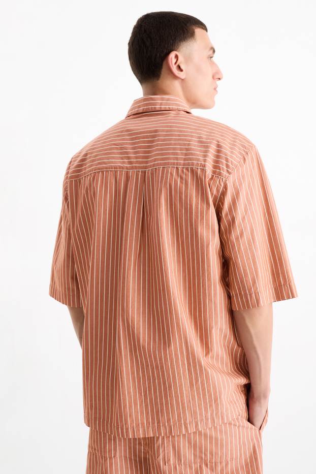 Hommes - Chemise - relaxed fit - col kent - à rayures - terracotta