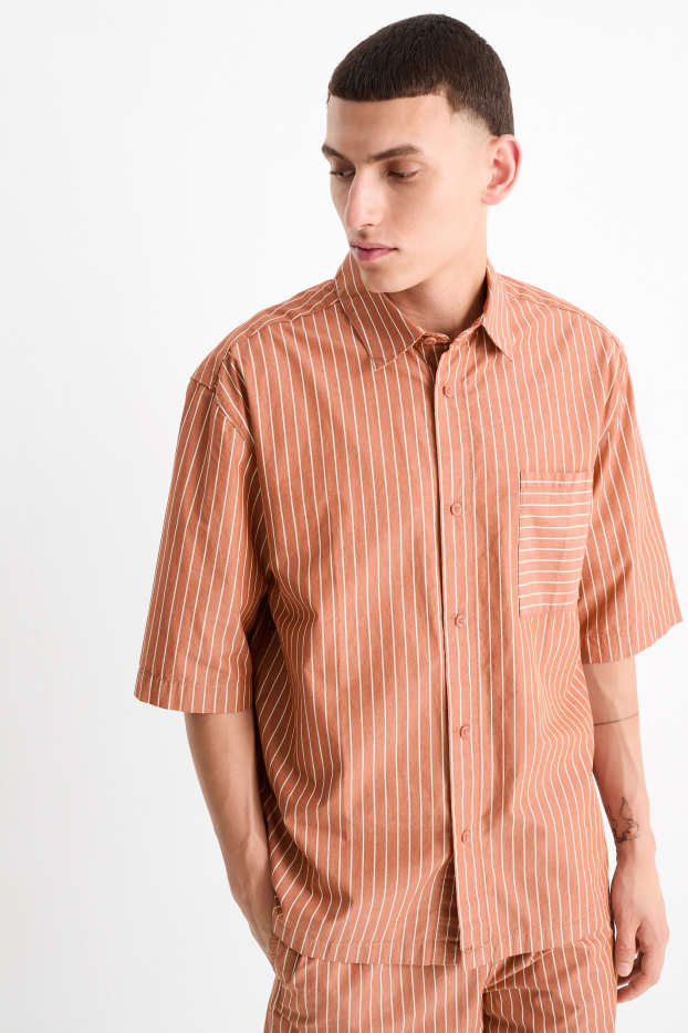 Hommes - Chemise - relaxed fit - col kent - à rayures - terracotta