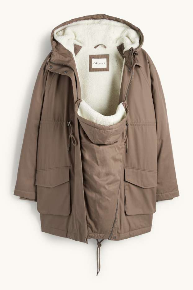 Damen - Umstands-Parka mit Kapuze und Baby-Einsatz - wasserabweisend - braun