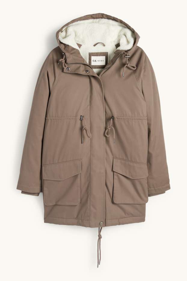 Damen - Umstands-Parka mit Kapuze und Baby-Einsatz - wasserabweisend - braun