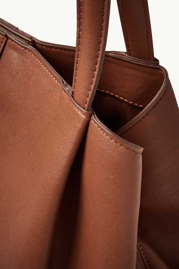 Damen - Großer Shopper - Lederimitat - braun