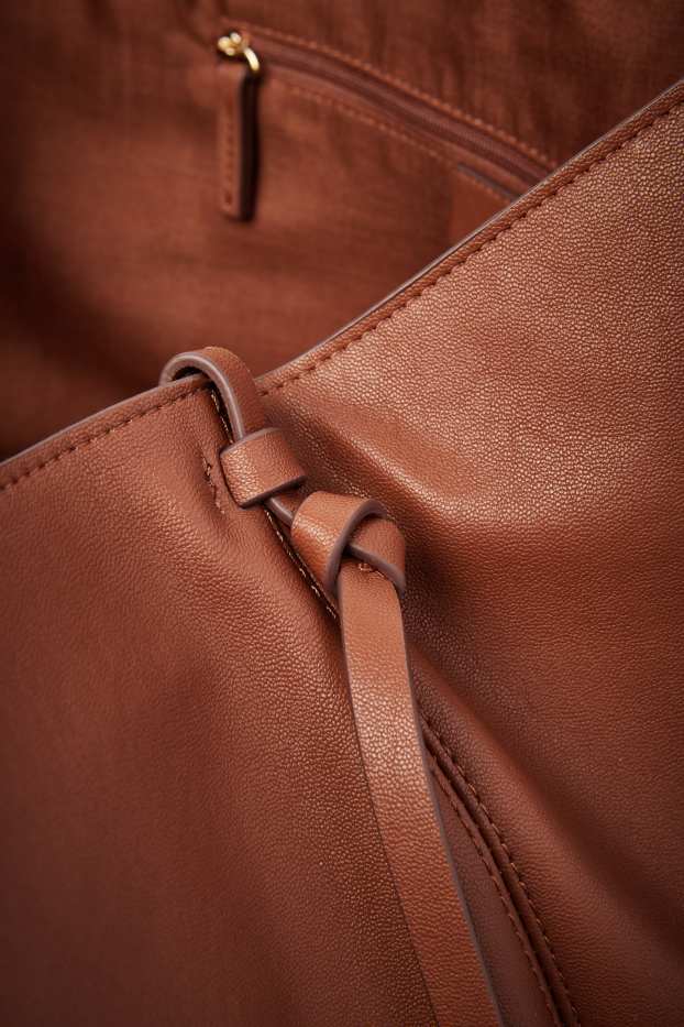 Damen - Großer Shopper - Lederimitat - braun