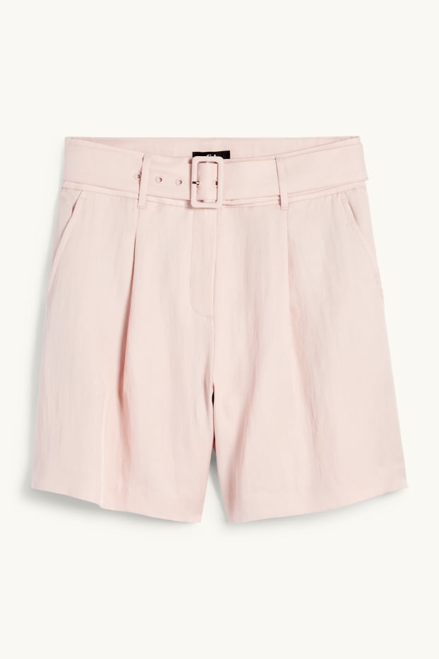 Kobiety - Szorty z paskiem - wysoki stan - jasnoróżowy