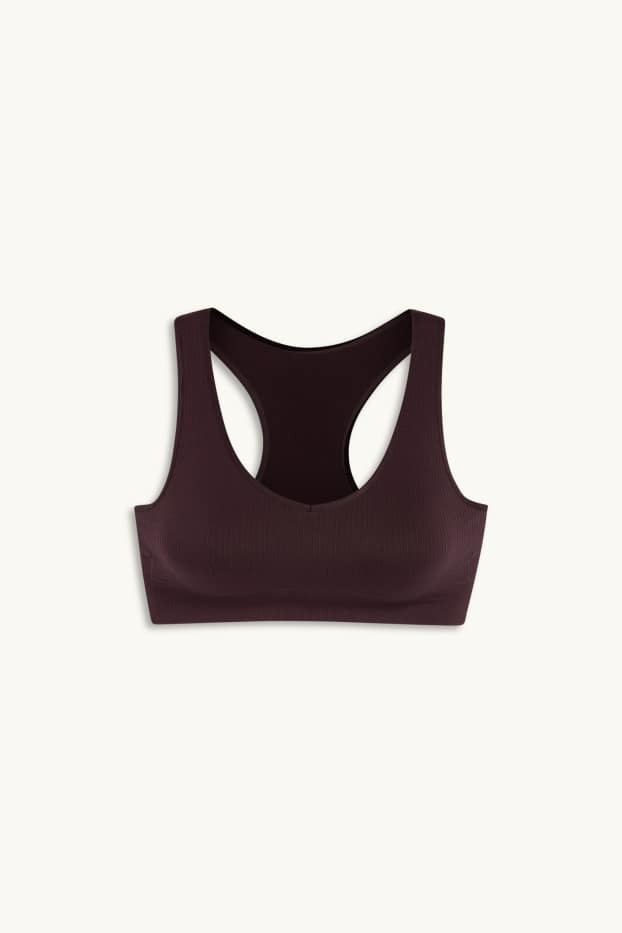 Donna - Reggiseno sportivo - imbottito - senza cuciture - marrone scuro