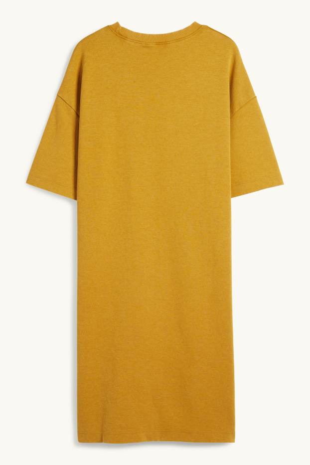 Dames - T-shirt-jurk - mosterdgeel