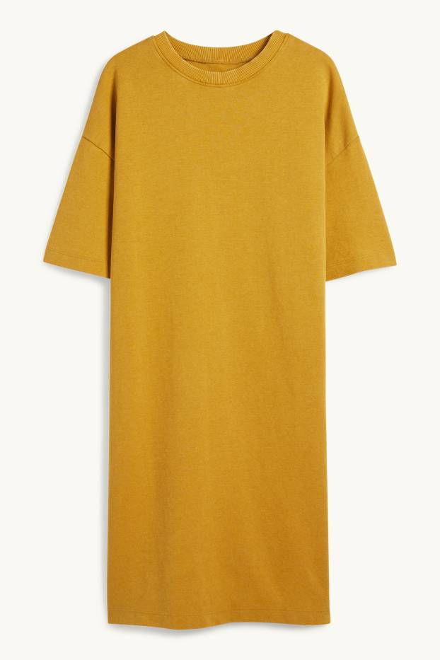 Dames - T-shirt-jurk - mosterdgeel