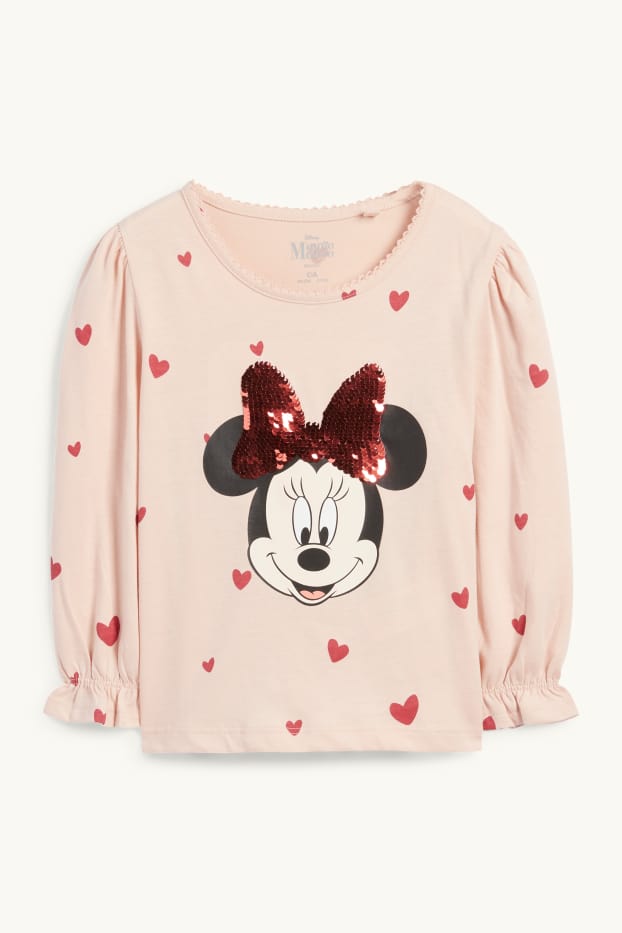 Kinder Mädchen - Minnie Maus - Langarmshirt - gemustert - Glanz-Effekt - rosa