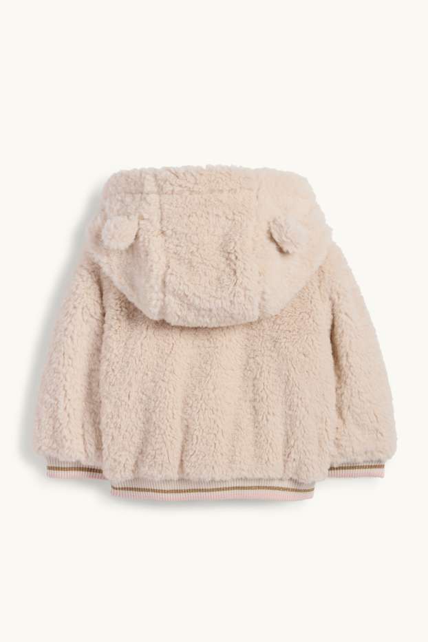 Baby Mädchen - Minnie Maus - Baby-Kunstfell-Jacke mit Kapuze - hellbeige
