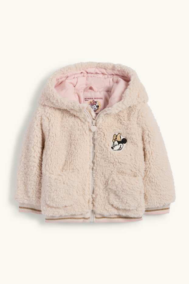 Baby Mädchen - Minnie Maus - Baby-Kunstfell-Jacke mit Kapuze - hellbeige