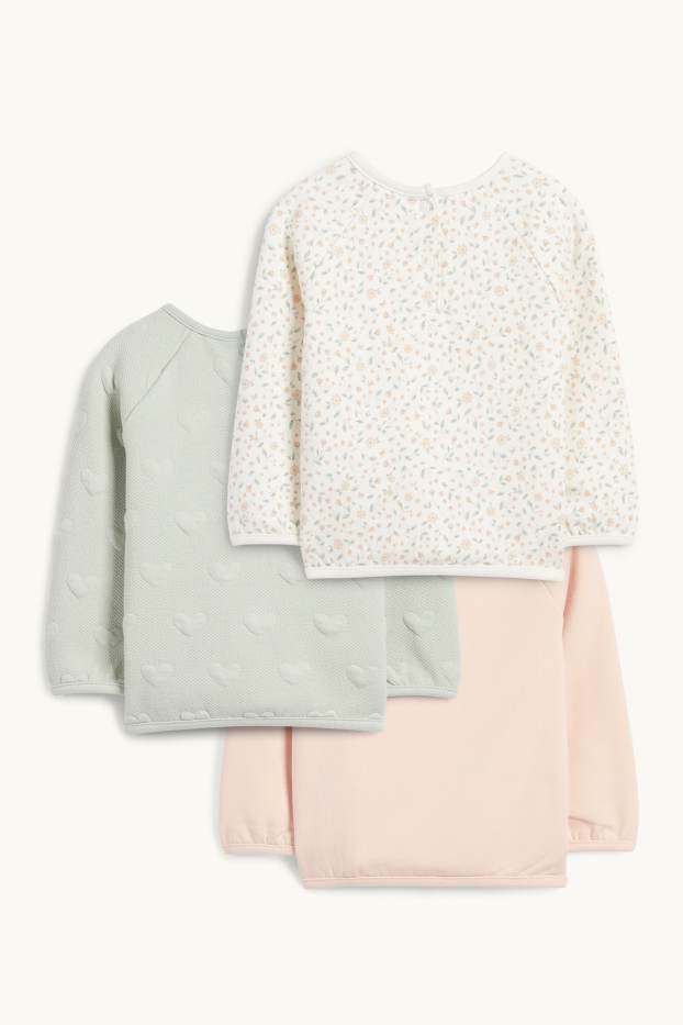 Baby: meisjes - Set van 3 - bloemetjes en hartjes - babysweatshirt - roze