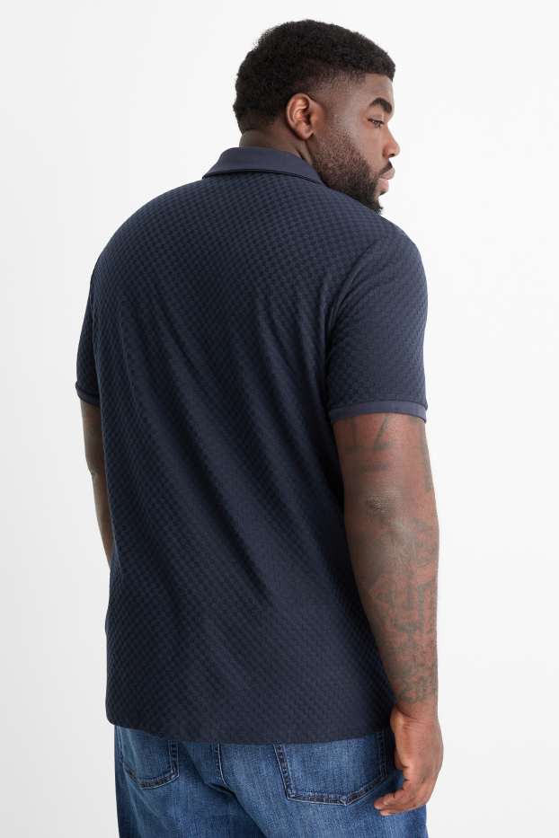 Men - Polo shirt - textured - dark blue