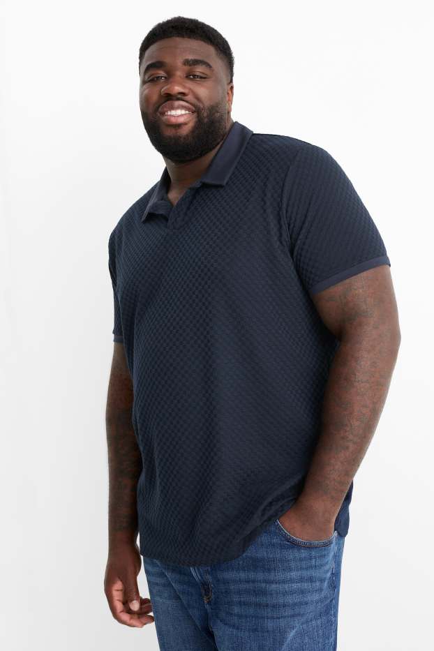 Men - Polo shirt - textured - dark blue