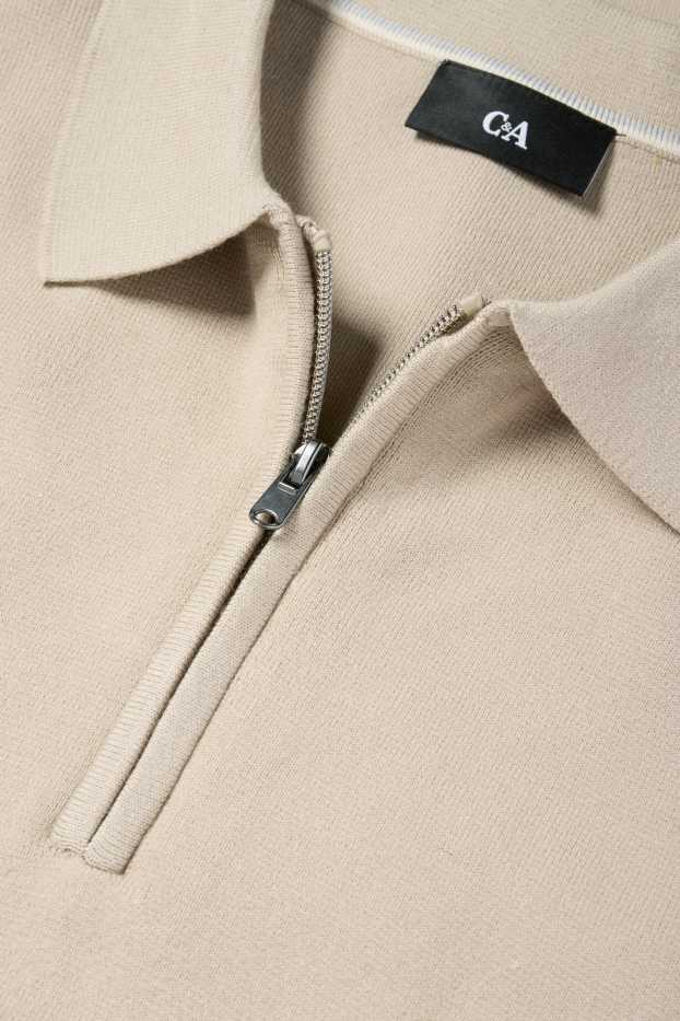 Uomo - Polo a maniche lunghe - lavorata a maglia - beige