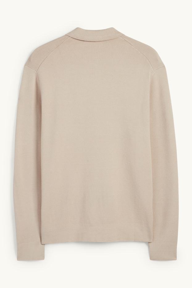 Uomo - Polo a maniche lunghe - lavorata a maglia - beige