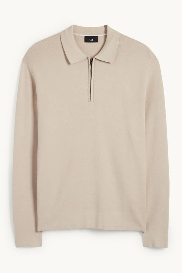 Uomo - Polo a maniche lunghe - lavorata a maglia - beige