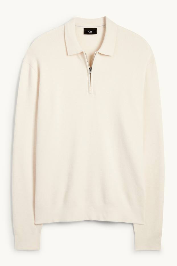 Home - Polo de mànigues llargues - de punt - blanc trencat