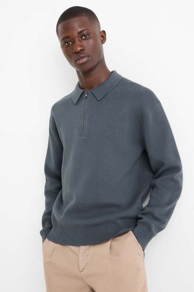 Home - Polo de mànigues llargues - de punt - gris fosc