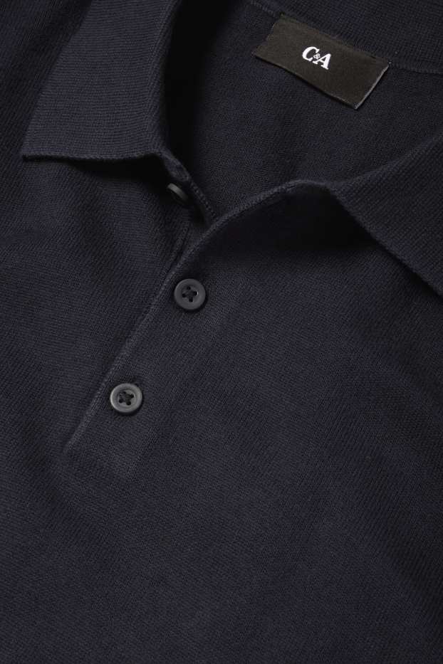 Hommes - Polo à manches longues - brodé - bleu foncé