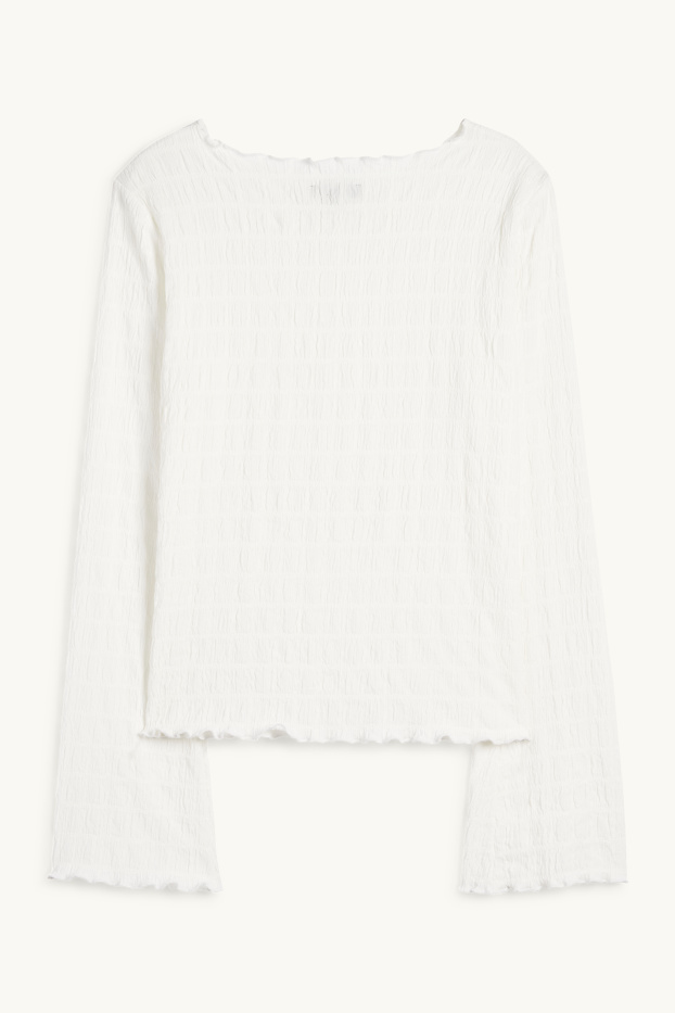 Dona - Samarreta de màniga llarga - de punt de niu d'abella - blanc