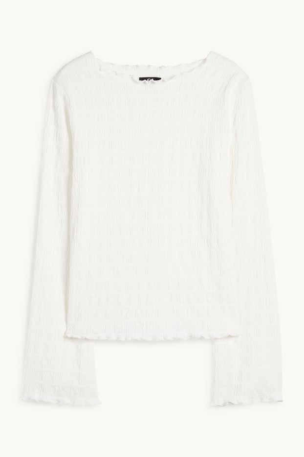 Dona - Samarreta de màniga llarga - de punt de niu d'abella - blanc