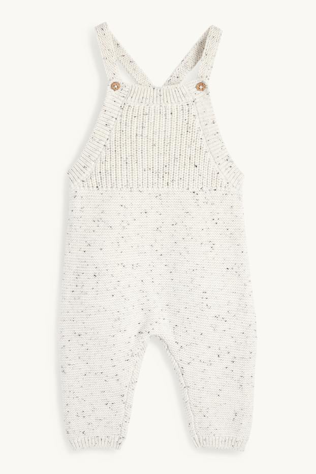Unisex - Salopetă tricotată bebeluși - reiată - alb-crem