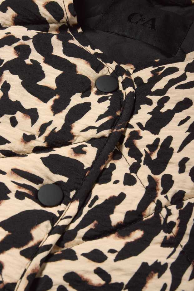 Damen - Steppjacke - Leo-Print - schwarz / beige